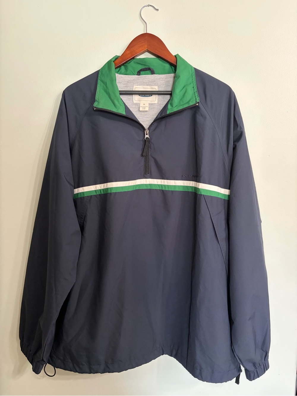 Vintage 2000’s Old Navy Navy Windbreaker with Green & White Stripe